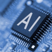 A computer circuit with "AI" written on it