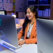 woman working in office on computer